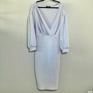 Missguided Pastel Periwinkle Glam Going Out Party Draped Deep V Dress Sz 18